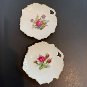Leaf Shaped Trinket Dishes Floral Motif
